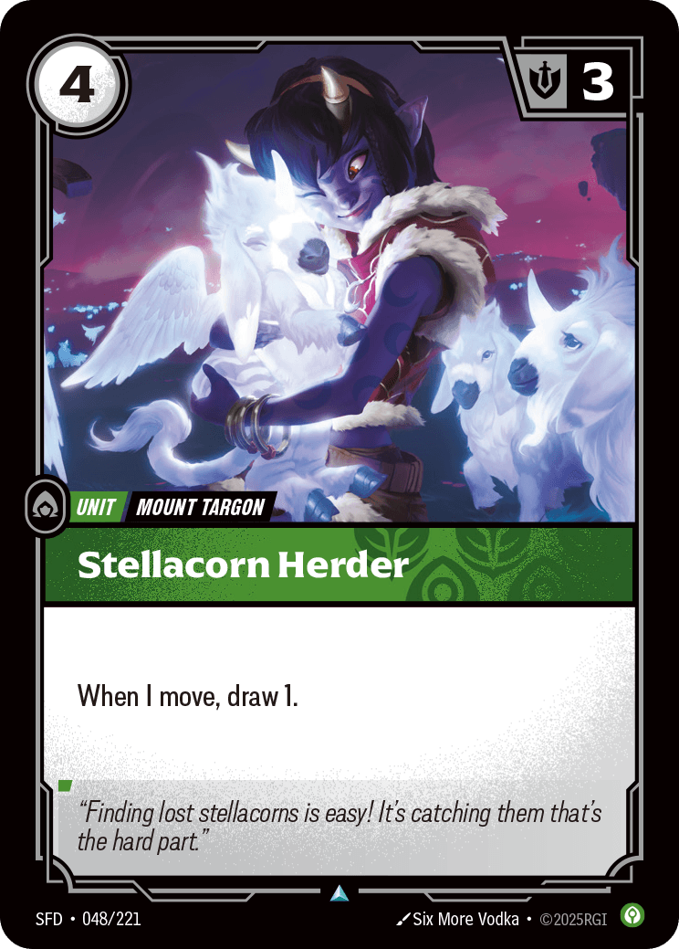 Riftbound Unit: Stellacorn Herder. When I move, draw 1.